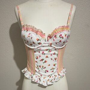Vintage Floral and Stripe Ruffle Corset Top